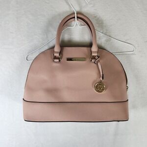 Anne Klein Dome Satchel Bag Pink Saffiano Faux Leather Polka‎ Dot Lining Handbag